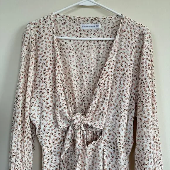 Faithfull The Brand Women MEDIUM Mini Dress Marigot Tie Front Azalea Floral Boho - Picture 3 of 12